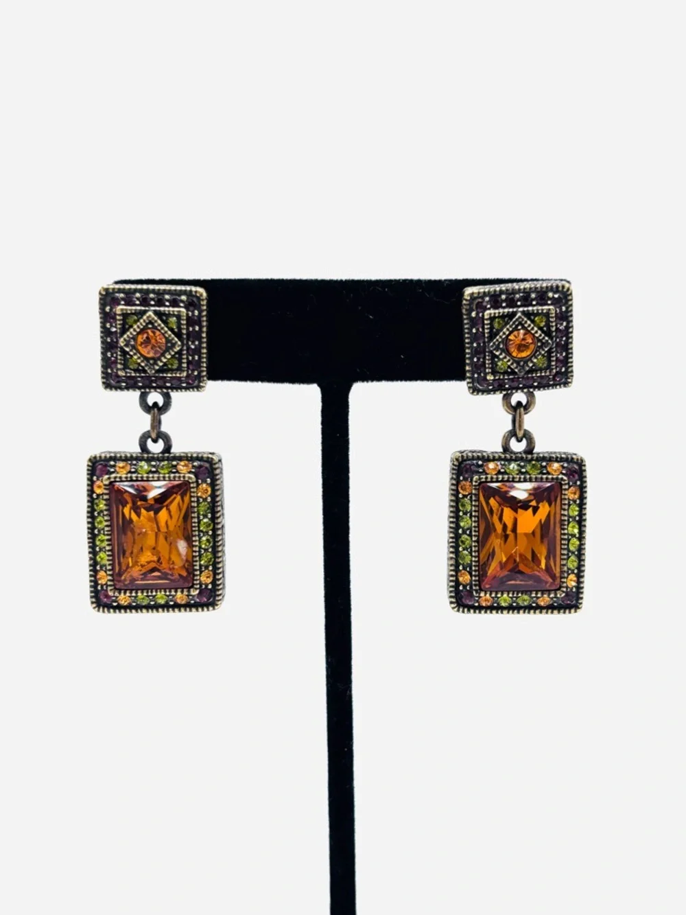Heidi Daus Amber Swarovski‎ Crystal Drop Earrings with Green Accent